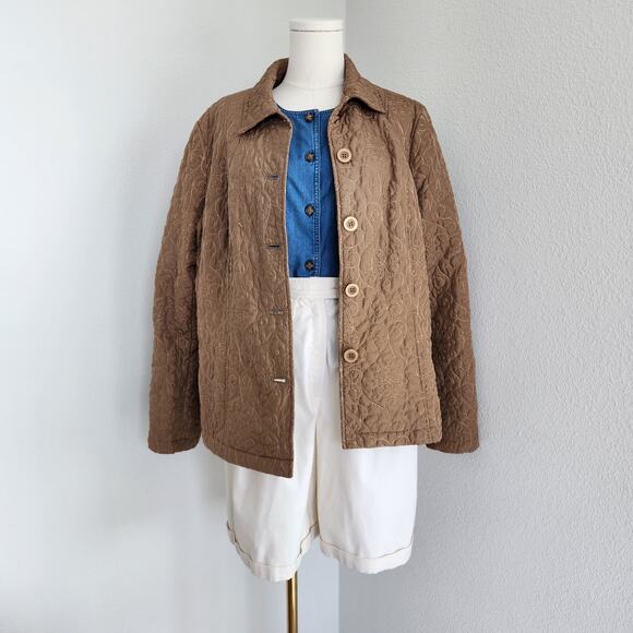 American Vintage Jackets & Blazers - Vintage Requirements Brown Quilted Long Sleeve Button Down Jacket L